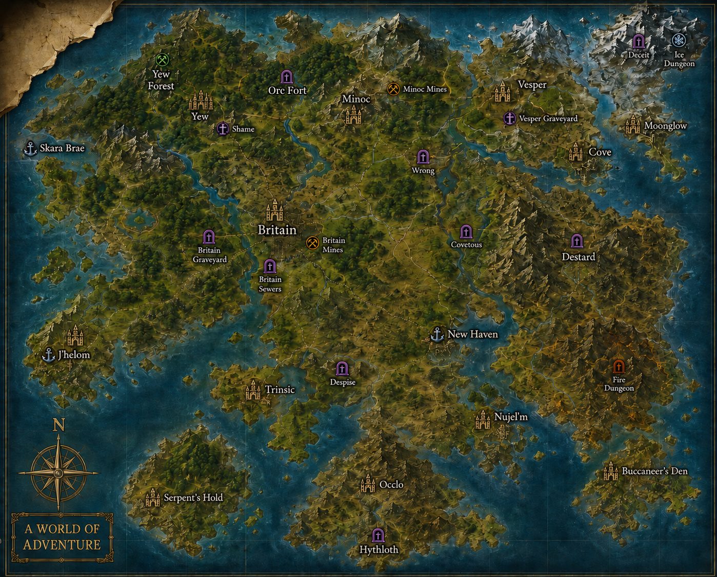 The world map of The Idle Shard