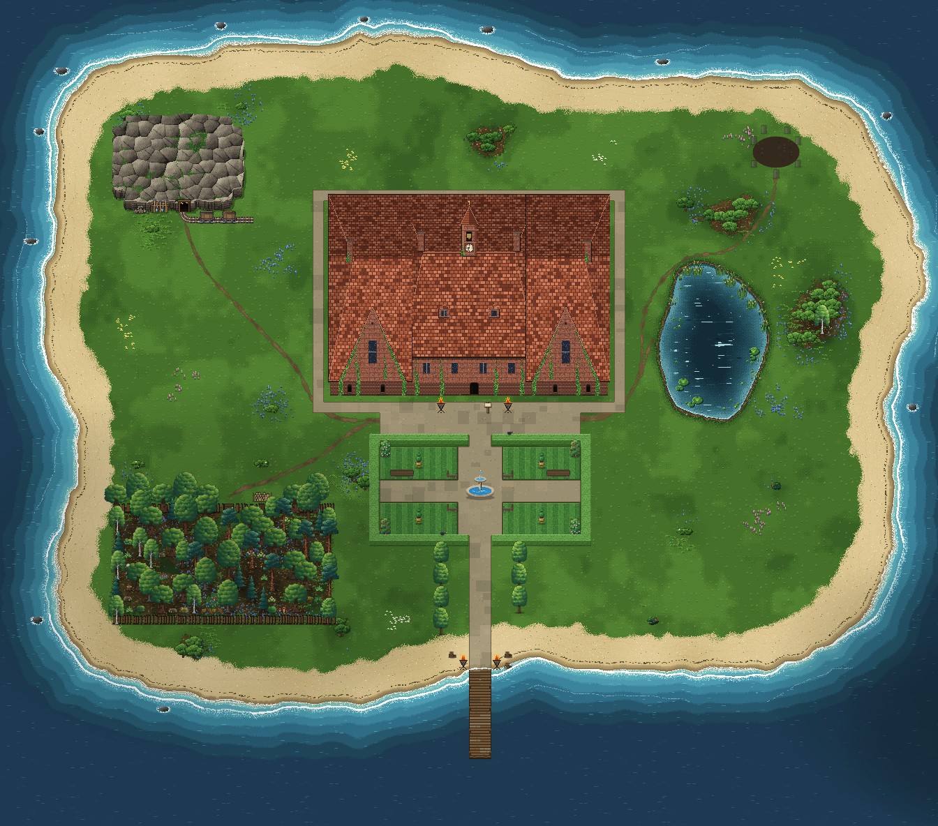 The Personal Island's grounds around the manor